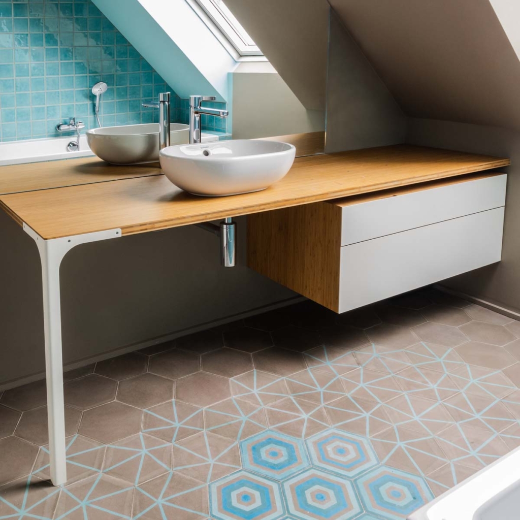 Custom bathroom project in bamboo and steel